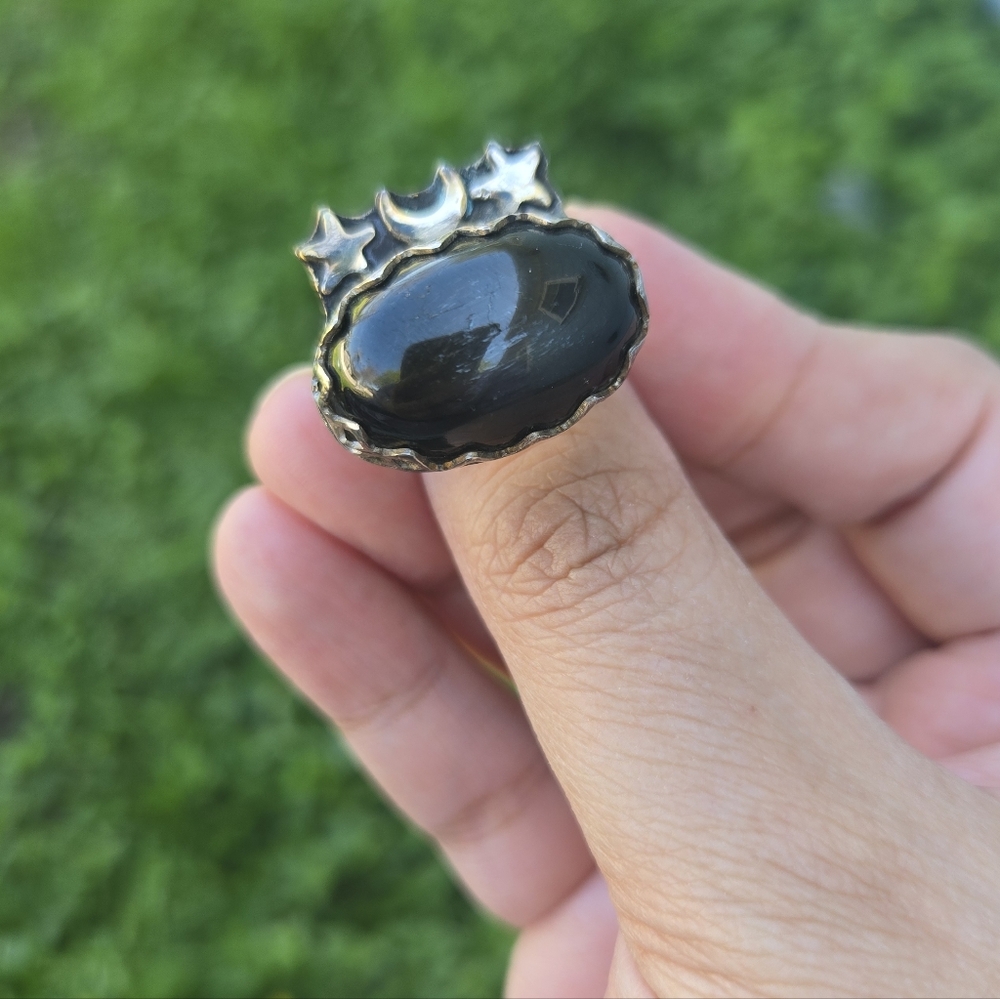 Moon and Stars sterling silver ring 💍✨ Artisan jewelry OOAK size 7 ETSY - Picture 2 of 8